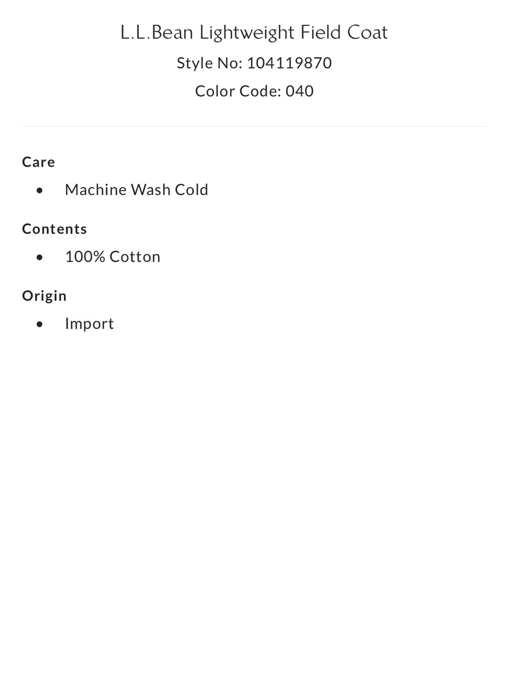 L.L.Bean Lightweight Field Coat - Picture 5 of 5